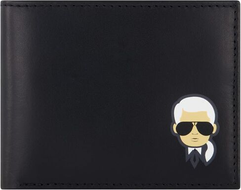 Karl Lagerfeld Paris Men's Split/Bubble Leather Karl Character Head Logo Billfold Wallet, Black_ch, One Size in Saudi Arabia