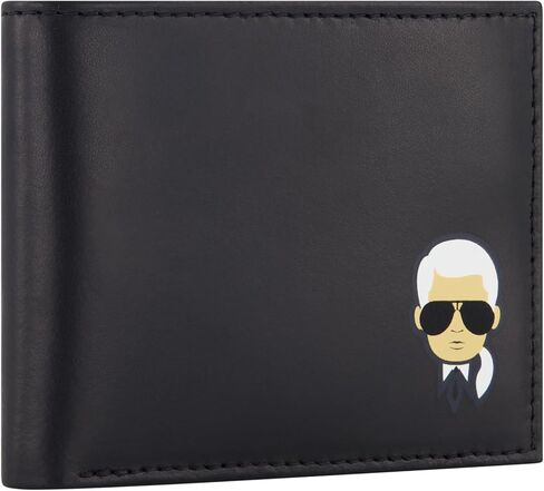 Karl Lagerfeld Paris Men's Split/Bubble Leather Karl Character Head Logo Billfold Wallet, Black_ch, One Size in Saudi Arabia