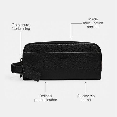 Coach Mens Travel Kit in Pebble Leather, Black in Saudi Arabia