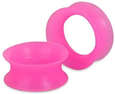 Pair 7/16" (11MM) PINK SILICONE EARSKIN TUNNELS Double Flare Gauges Super Ultra Thin Soft Flexible Flesh Plugs (2pcs) in Saudi Arabia