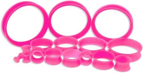 Pair 7/16" (11MM) PINK SILICONE EARSKIN TUNNELS Double Flare Gauges Super Ultra Thin Soft Flexible Flesh Plugs (2pcs) in Saudi Arabia