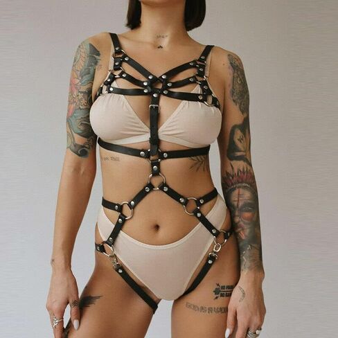 CHIRCOLS الشرير الجلود حزام الجسم الحمالات الملابس الداخلية القوطية الرباط أحزمة الجسم ملحقات السلسلة الجسم للنساء والفتيات in Kuwait