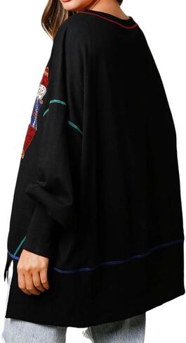 Glkaend Women's Cute Santa Christmas Sweatshirts Funny Graphic Lightweight Sequin Long Sleeve Pullover Hoodies in Saudi Arabia