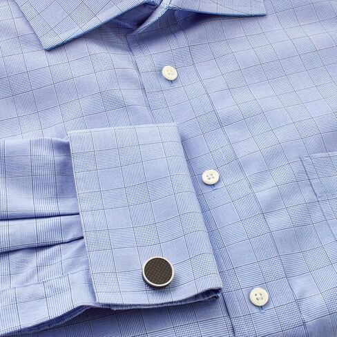 Tateossian Black Carbon Fibre Disc Shirt Studs Cufflink Set with Rhodium Silver Case in Kuwait