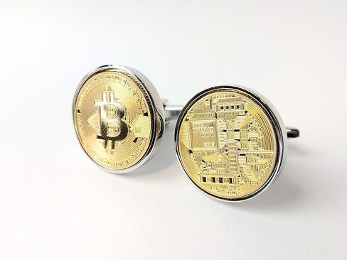 Gold Bitcoin Cufflinks - Presentation Box Included in Kuwait