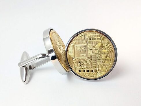 Gold Bitcoin Cufflinks - Presentation Box Included in Kuwait