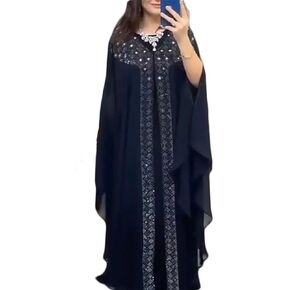 Spring Autumn Elegant African Women Long Sleeve Polyester Solid Color Long Dress Maxi Dress African Dresses for Women