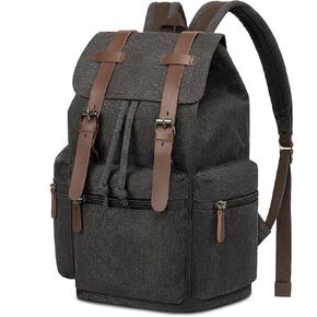 Canvas Laptop Backpack, Vintage Daypack for Men Women, Work Travel Rucksack College Bookbag Computer Bag with 15-inch Laptop Sleeve, Brown
