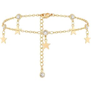 VACRONA Gold Anklets for Women 14K Gold Plated Boho Beach Beaded Chain Anklet Dainty Turquoises Evil Eye Ankle Bracelet Adjustable Chain Anklet Foot Jewelry