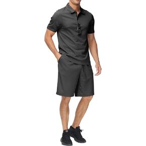 MoFiz قميص بولو رجالي شورت مجموعة ملابس الصيف خفيفة الوزن عادية كم قصير بدلة بولو للرجال 2 قطعة شورت بدلة رياضية in Kuwait