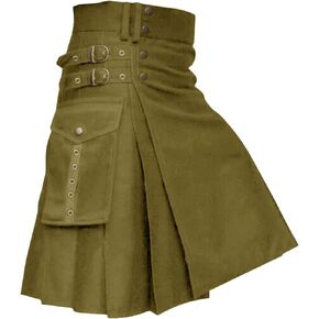 Gafeng Mens Kilt Utility Scottish Traditional Highland Solid Pleated Buckle Straps Costume Kilts with Cargo Pockets