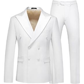 بدلات MOGU الرجالية المكونة من 3 قطع مزدوجة الصدر بمقاس نحيف باللونين الأسود والأبيض لحفلات الزفاف والعشاء وحفلات التخرج in Kuwait