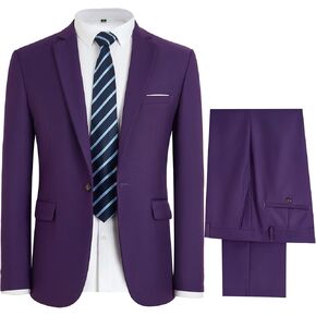 Men's Suits Slim Fit 2-Piece Notched Lapel 1 Button Formal Dress Suit Jacket Blazer Pants Set