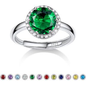 925 Sterling Silver Birthstone Rings for Women Girls with Clear 2ct Heart/ Round/ Teardrop/ Square Crystal, Solitaire Diamond Halo Open Bands Cubic Zirconia Rings Adjustable Size#6-#12 in Saudi Arabia