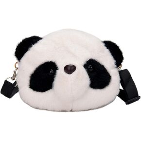 Shoulder Bag Cartoon Faux Fur Teddy Bear Head Handbag for Girl Kid Women Cute Toy Bag Lovely Crossbody Plush Purse