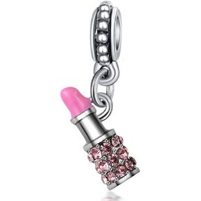 Dangle Pink Crystal Lipstick Charm Bead for Bracelets