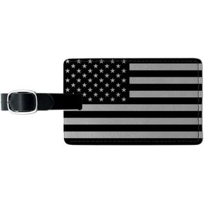 Subdued American USA Flag Black White Rectangle Leather Luggage Card ID Tag in Saudi Arabia