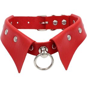 Urieo Gothic PU Leather Chokers Black Studded Collar Choker with Ring Rock Choker Necklaces Adjustable Nightclub Party for Women and Girls