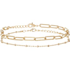 Nautica 14K Gold Plated Brass Anklet - Double Row Layered Chain Anklet for Women