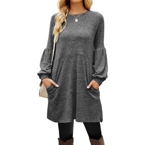 Saloogoe Sweater Dress for Women Knee Length with Pockets Long Sleeve Fall Dresses 2022 in Kuwait