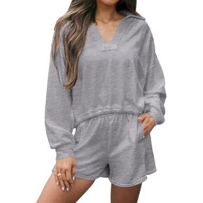 WICIWI Women's 2 Piece Outfits Cotton Tracksuit Long Sleeve Top Shorts Sets With Pocket Lounge Wear Fall Sweatsuits 2023 in Saudi Arabia