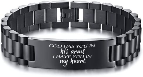 MEALGUET Personalized Inspirational Gift for Him : Masculine Stainless Steel Inspiral Quote Engraved Link Bracelet for Men, Sobriety Gifts Inspiral Message Customized Gift for dad son husband in Kuwait