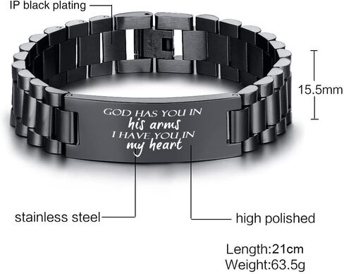 MEALGUET Personalized Inspirational Gift for Him : Masculine Stainless Steel Inspiral Quote Engraved Link Bracelet for Men, Sobriety Gifts Inspiral Message Customized Gift for dad son husband in Kuwait