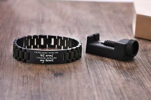 MEALGUET Personalized Inspirational Gift for Him : Masculine Stainless Steel Inspiral Quote Engraved Link Bracelet for Men, Sobriety Gifts Inspiral Message Customized Gift for dad son husband in Kuwait