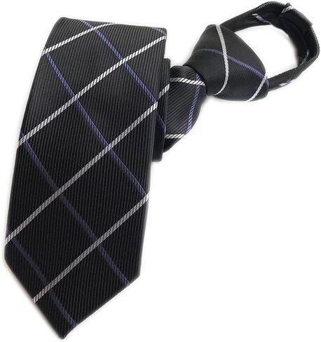 Men's Big Boys Zip Ties Business Wedding Solid Check Stripe Slim Pre-tie Necktie in Kuwait