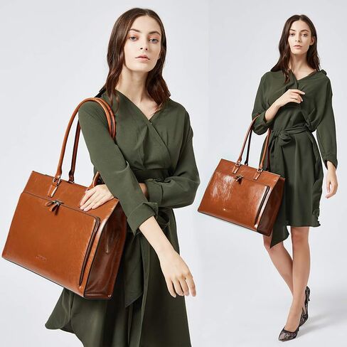 BOSTANTEN حقيبة جلدية للنساء خمر 15.6 بوصة حقيبة كمبيوتر محمول للنساء الأعمال حقيبة يد سوداء in Kuwait