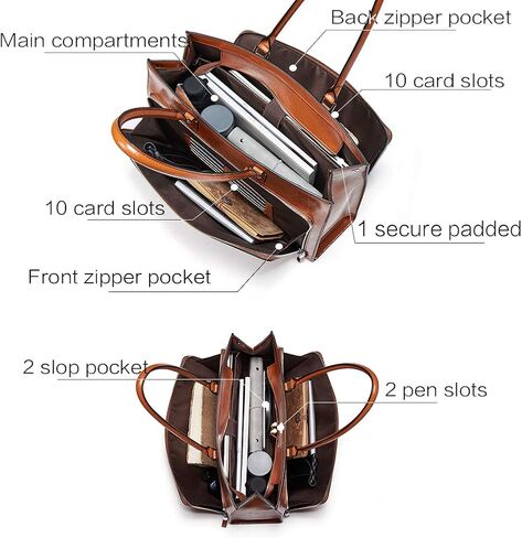 BOSTANTEN حقيبة جلدية للنساء خمر 15.6 بوصة حقيبة كمبيوتر محمول للنساء الأعمال حقيبة يد سوداء in Kuwait