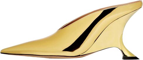 Arqa Metallic Leather Heeled Mules for Women Pointed Toe Wedge Heel Slide Sandals Slip-on Mule Heels Dressy Pumps in Kuwait