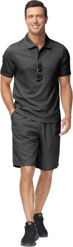 MoFiz قميص بولو رجالي شورت مجموعة ملابس الصيف خفيفة الوزن عادية كم قصير بدلة بولو للرجال 2 قطعة شورت بدلة رياضية in Kuwait