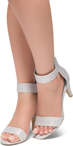 Herstyle Womens RROSE Chunky Low Heels Open Toe Ankle Strap Heeled Sandals with Back Zipper Dressy Pumps Shoes for Wedding Prom Party Office in Kuwait