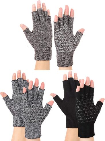 3 Pairs Winter Half Finger Knit Gloves Stretchy Texting Anti-Slip Winter Warm Knitted Fingerless Gloves for Women Men in Saudi Arabia