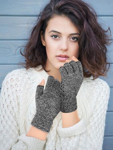 3 Pairs Winter Half Finger Knit Gloves Stretchy Texting Anti-Slip Winter Warm Knitted Fingerless Gloves for Women Men in Saudi Arabia