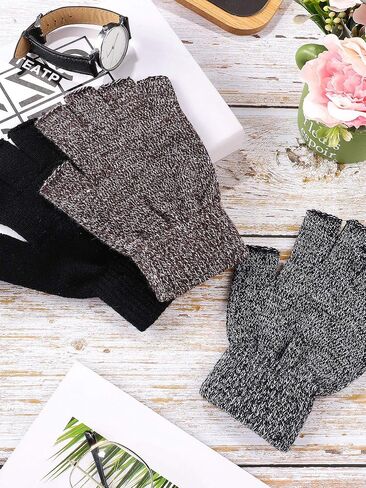 3 Pairs Winter Half Finger Knit Gloves Stretchy Texting Anti-Slip Winter Warm Knitted Fingerless Gloves for Women Men in Saudi Arabia