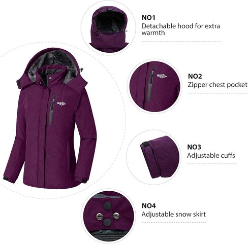 Wantdo Women's Waterproof Ski Jacket Fleece Winter Parka Windproof Snow Coat Water Resistant Raincoat in Saudi Arabia