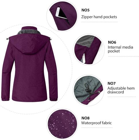 Wantdo Women's Waterproof Ski Jacket Fleece Winter Parka Windproof Snow Coat Water Resistant Raincoat in Saudi Arabia