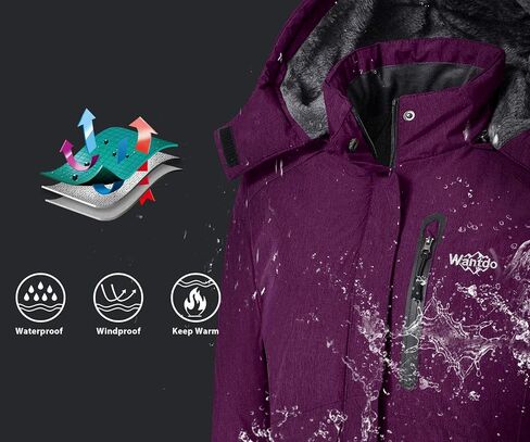 Wantdo Women's Waterproof Ski Jacket Fleece Winter Parka Windproof Snow Coat Water Resistant Raincoat in Saudi Arabia