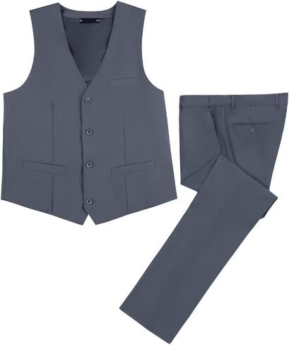 Mens Suit Slim Fit Suits for Men 2 Pieces Tuxedo Vest Pants Set Wedding Prom Waistcoat & Trousers in Kuwait