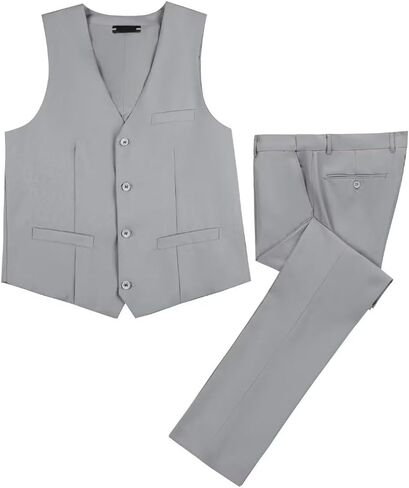 Mens Suit Slim Fit Suits for Men 2 Pieces Tuxedo Vest Pants Set Wedding Prom Waistcoat & Trousers in Kuwait