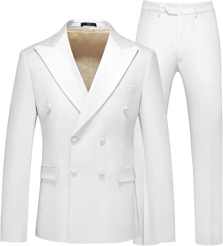 بدلات MOGU الرجالية المكونة من 3 قطع مزدوجة الصدر بمقاس نحيف باللونين الأسود والأبيض لحفلات الزفاف والعشاء وحفلات التخرج in Kuwait