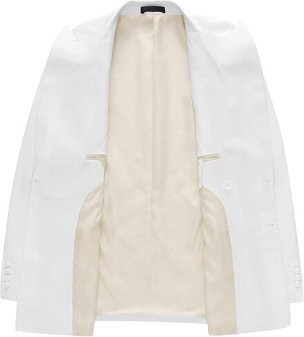 بدلات MOGU الرجالية المكونة من 3 قطع مزدوجة الصدر بمقاس نحيف باللونين الأسود والأبيض لحفلات الزفاف والعشاء وحفلات التخرج in Kuwait