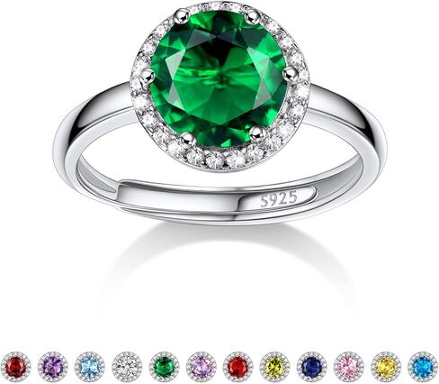 925 Sterling Silver Birthstone Rings for Women Girls with Clear 2ct Heart/ Round/ Teardrop/ Square Crystal, Solitaire Diamond Halo Open Bands Cubic Zirconia Rings Adjustable Size#6-#12 in Kuwait