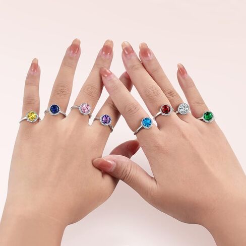 925 Sterling Silver Birthstone Rings for Women Girls with Clear 2ct Heart/ Round/ Teardrop/ Square Crystal, Solitaire Diamond Halo Open Bands Cubic Zirconia Rings Adjustable Size#6-#12 in Kuwait