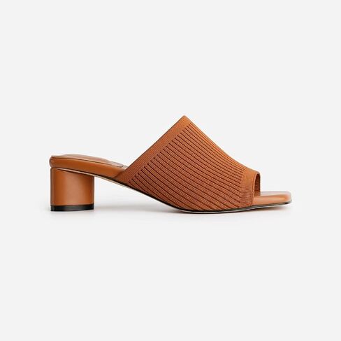 TIJN Open Toe Heeled Mules for Women, Square Flat, Triangle Low Block Heels, Breathable Recycled Knit Fabric, 100% Vegan, No Squeezing, Slip-On Design(Katrin) in Saudi Arabia
