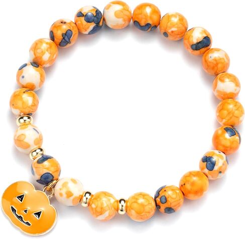 Lepida Pumpkin Charm Beaded Bracelet for Gift for Friend Stone Beads Stretch Bracelets for Men Women Halloween Jewerly in Kuwait