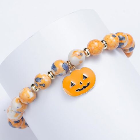 Lepida Pumpkin Charm Beaded Bracelet for Gift for Friend Stone Beads Stretch Bracelets for Men Women Halloween Jewerly in Kuwait