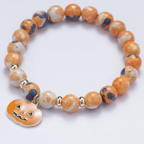 Lepida Pumpkin Charm Beaded Bracelet for Gift for Friend Stone Beads Stretch Bracelets for Men Women Halloween Jewerly in Kuwait